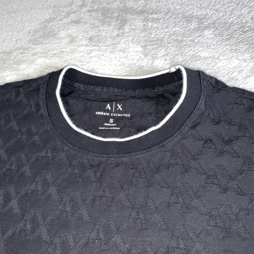 Armani Exchange Shirt Mens Small Black AX Monogram Textured Crewneck Tee‎ - Picture 2 of 9